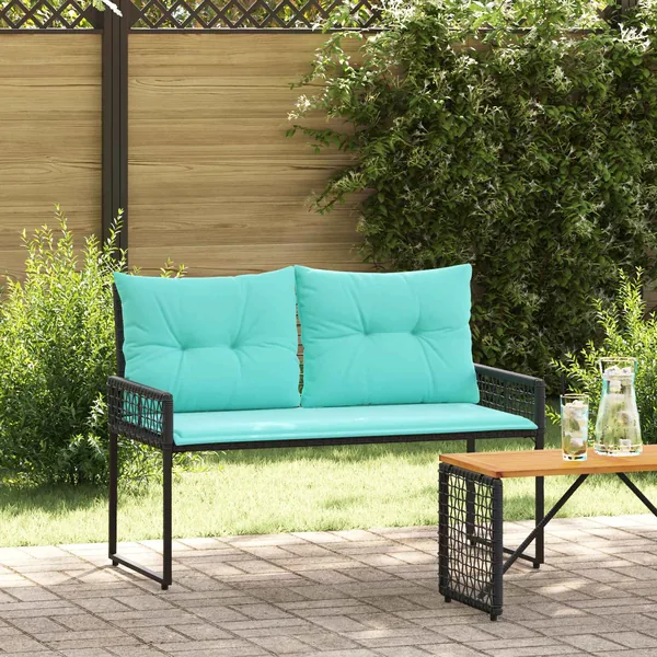 Banc extérieur avec coussin Noir et turquoise 118 x 55 x 82 cm