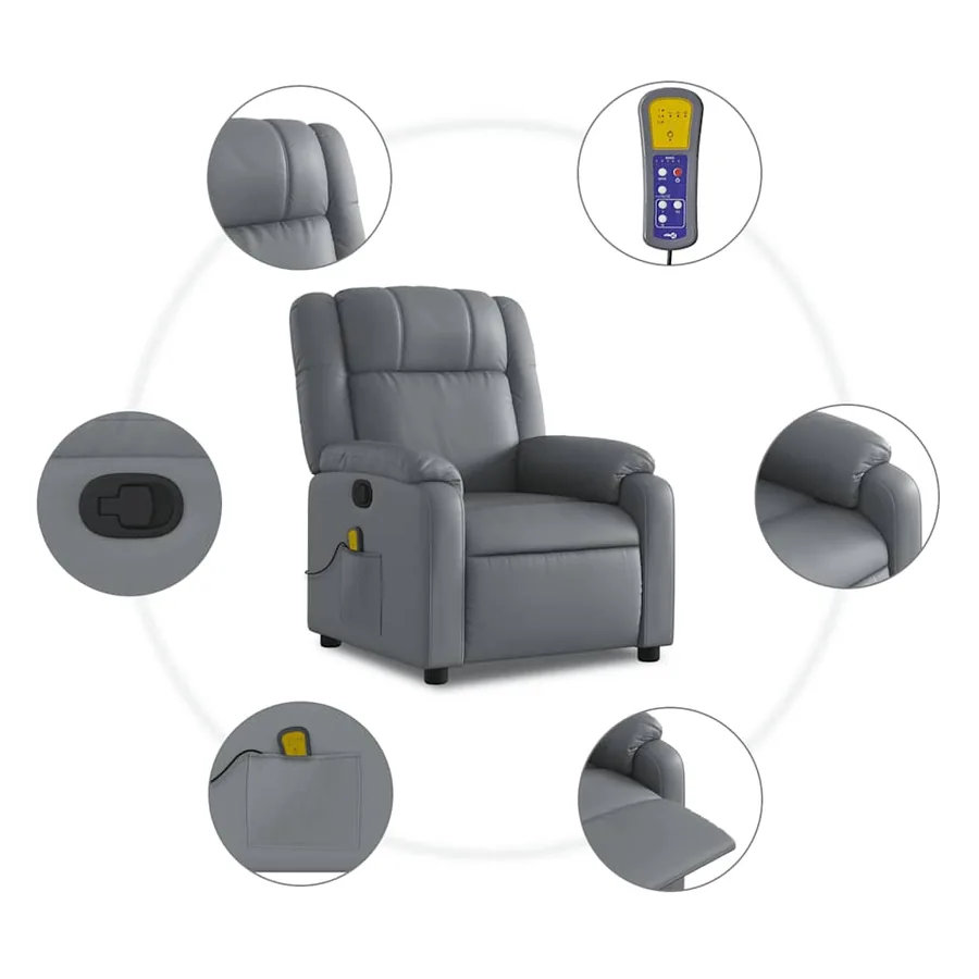 Fauteuil de massage inclinable gris similicuir - 6
