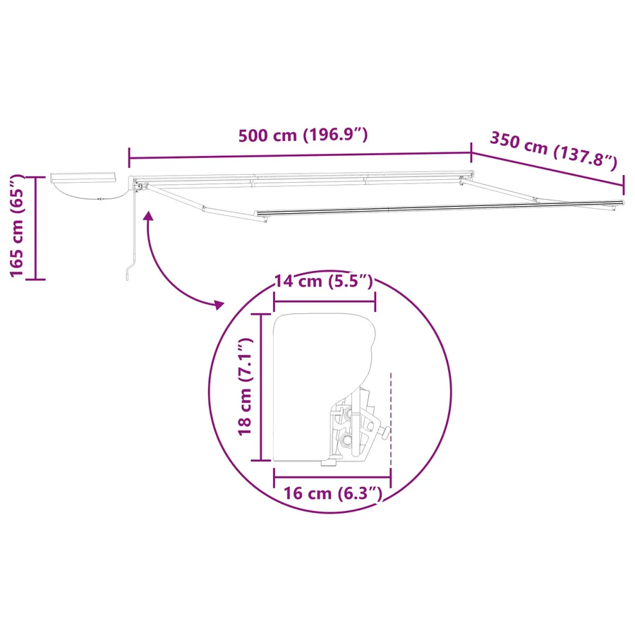 Cadre de store rétractable électrique Anthracite 5 × 3,5 m - 8