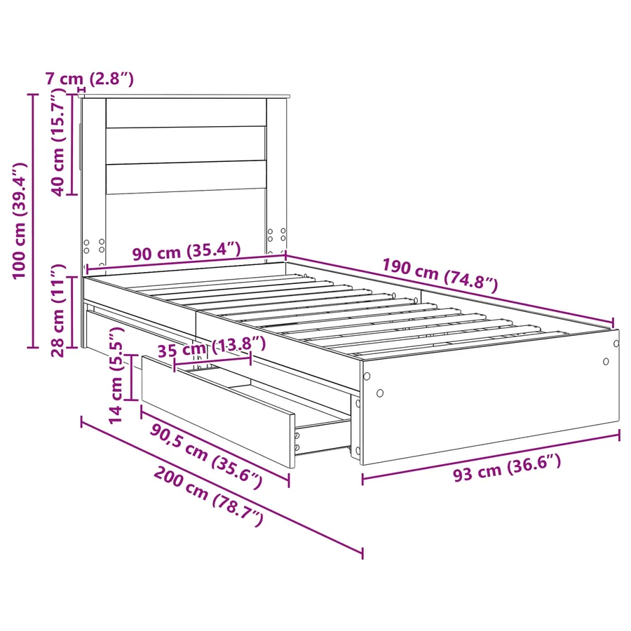 Lit de Rangement Gris Sonoma 90 x 190 cm Bois d'ingénierie - 14