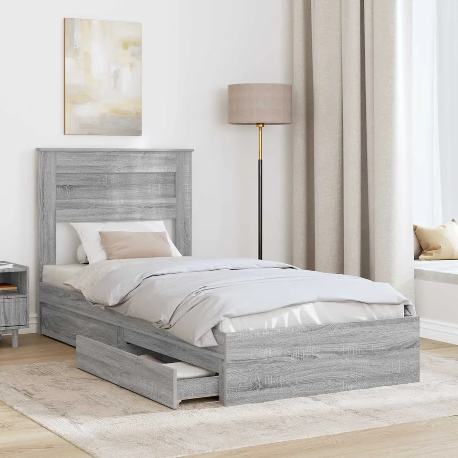Lit de Rangement Gris Sonoma 90 x 190 cm Bois d'ingénierie - 3