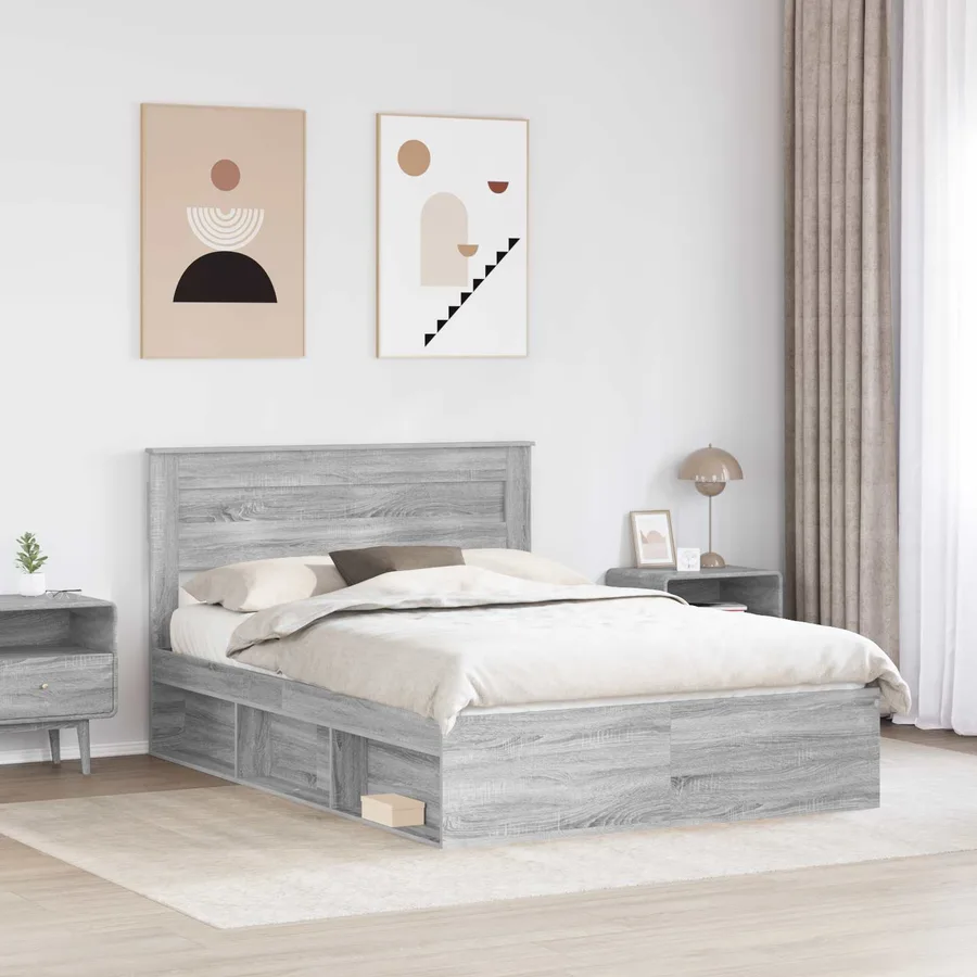 Cadre de lit Gris Sonoma 150 x 200 cm Bois de pin massif - 3