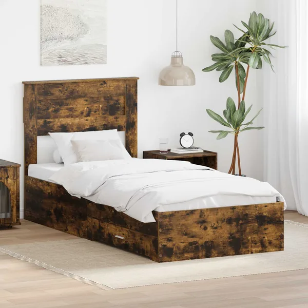 Cadre de lit Chêne Fumé et Argent 75 x 190 cm Bois d'ingénierie