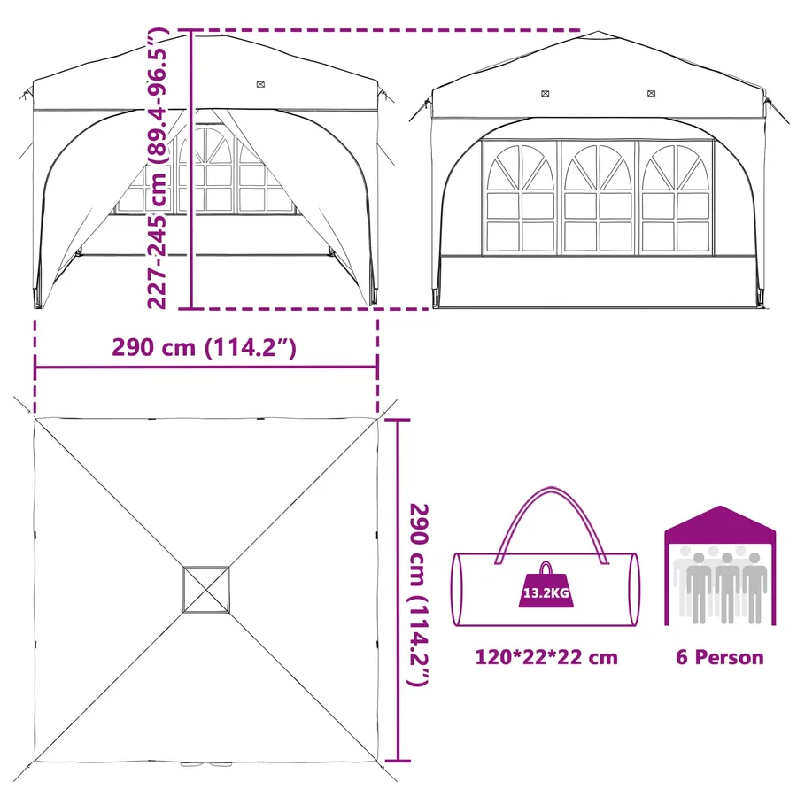 Tente de fête pop-up 290 x 290 x 245 cm Vert - 19