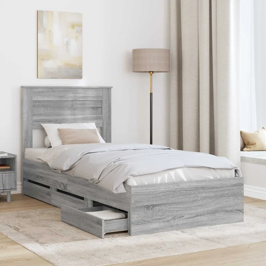 Cadre de lit Gris Sonoma 75 x 190 cm Bois Ingénierie - 3