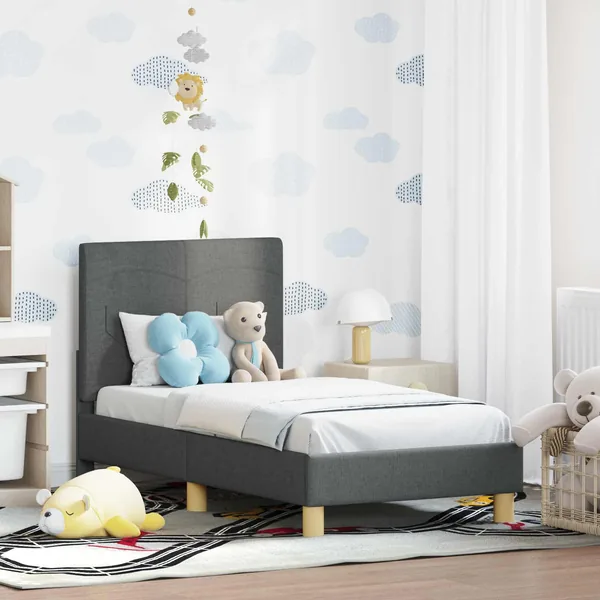 Cadre de lit pour tout-petit avec tête de lit Gris foncé tissu