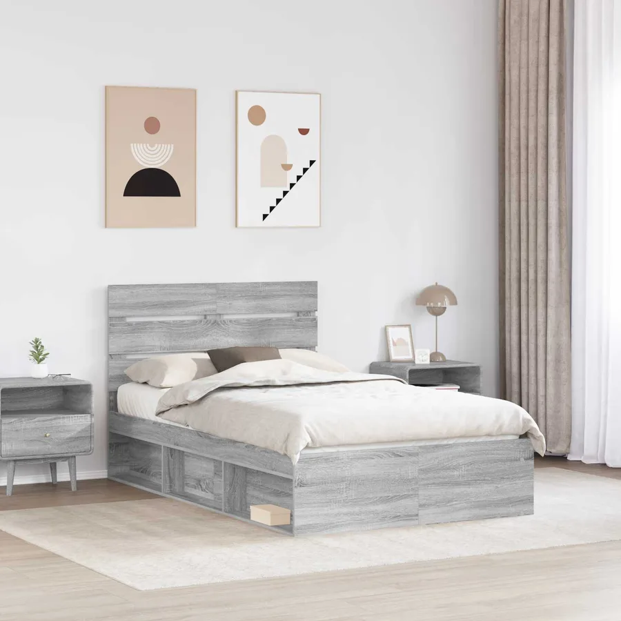 Cadre de lit Gris Sonoma 120 x 190 cm Bois de pin massif - 3