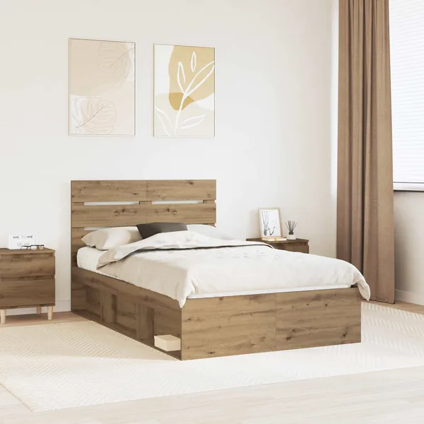 Cadre de lit Chêne artisan 120 x 200 cm Bois de pin massif