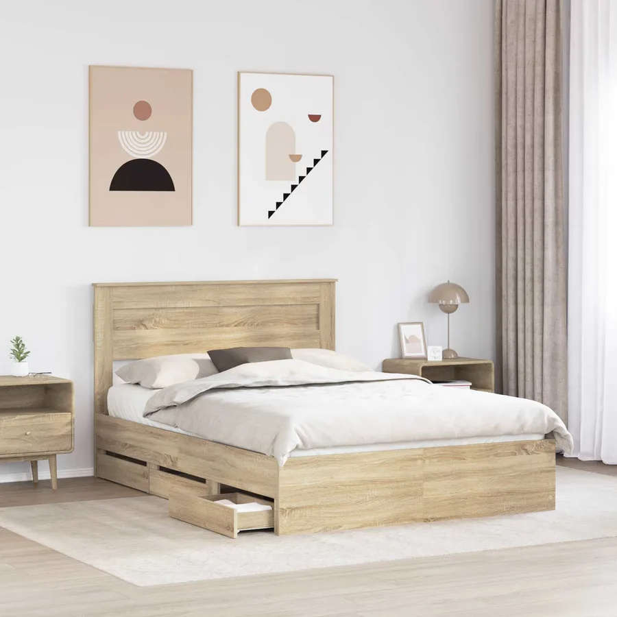 Cadre de lit Chêne Sonoma 150 x 200 cm Bois Ingénierie - 3