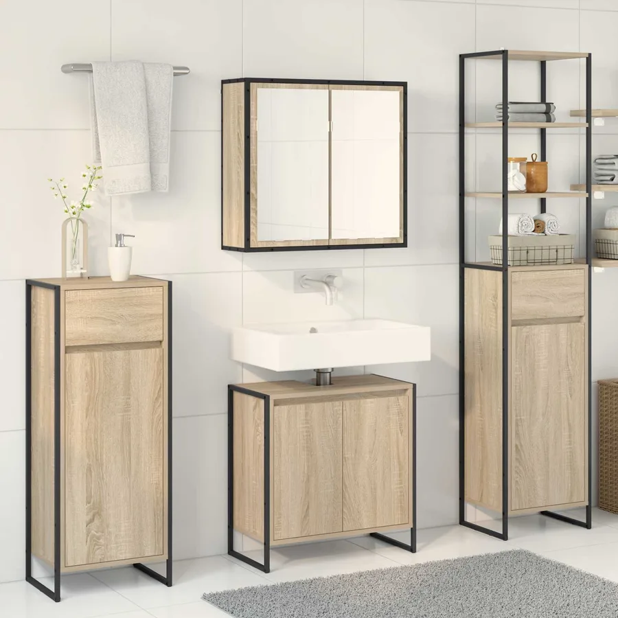 Ensemble de mobilier de salle de bain avec tiroir Chêne Sonoma - 4
