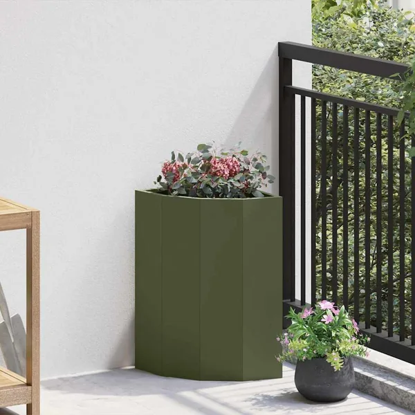 Jardinière d'Angle Vert olive 30 x 30 x 50 cm Acier