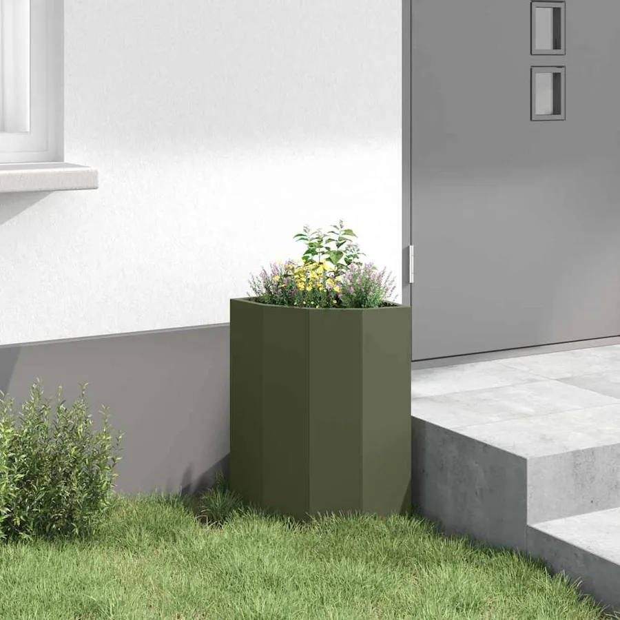 Jardinière d'Angle Vert olive 30 x 30 x 50 cm Acier - 4
