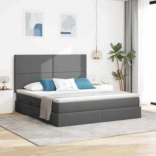Lit de rangement LED avec matelas Gris foncé 180 x 200 cm Tissu
