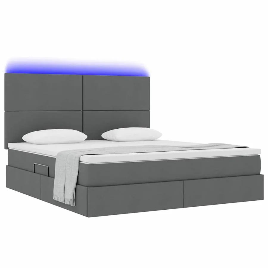 Lit de rangement LED avec matelas Gris foncé 180 x 200 cm Tissu - 3