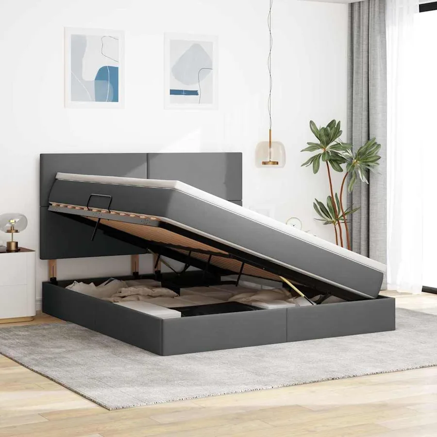 Lit de rangement LED avec matelas Gris foncé 180 x 200 cm Tissu - 4