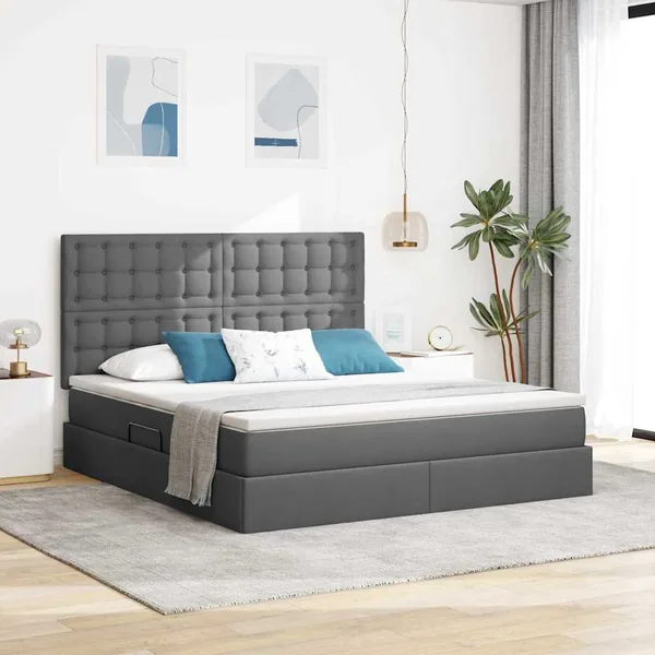 Lit de rangement LED avec matelas Gris foncé 180 x 200 cm Tissu