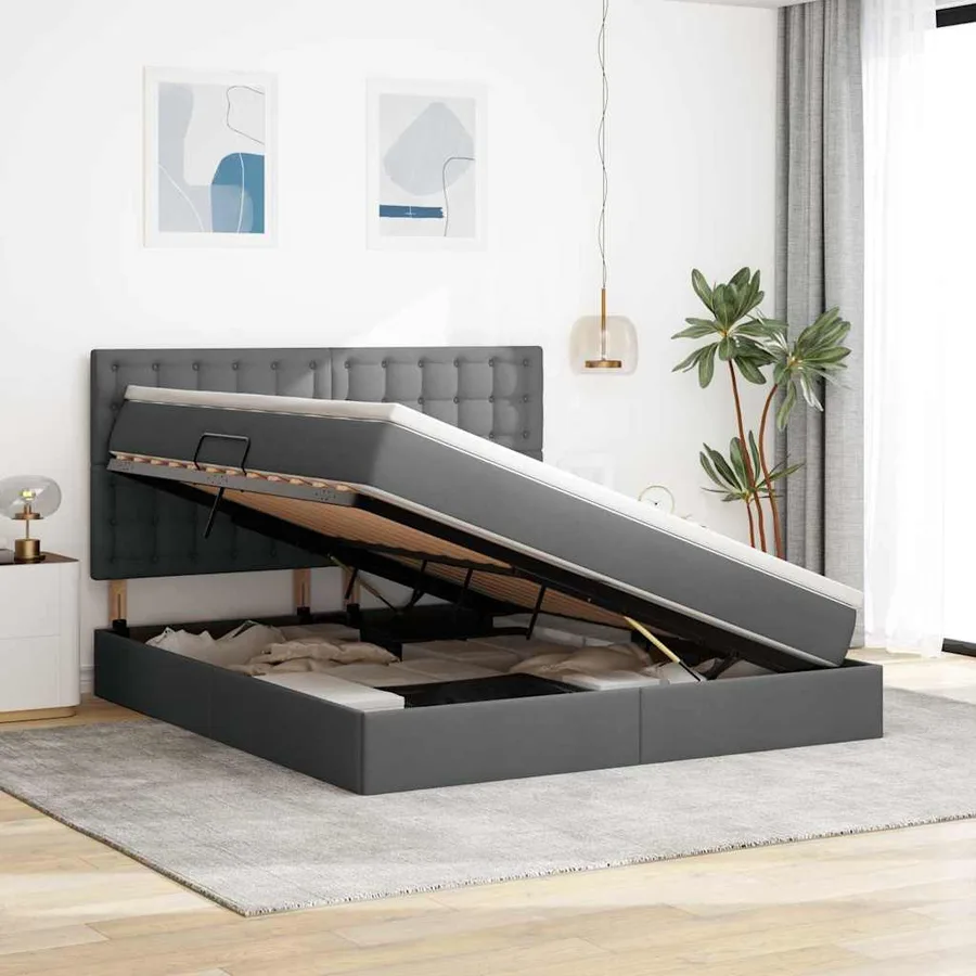 Lit de rangement LED avec matelas Gris foncé 180 x 200 cm Tissu - 4