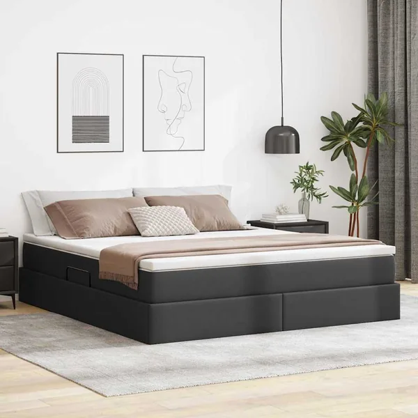 Lit avec rangement et matelas Noir 180 x 200 cm Simili cuir