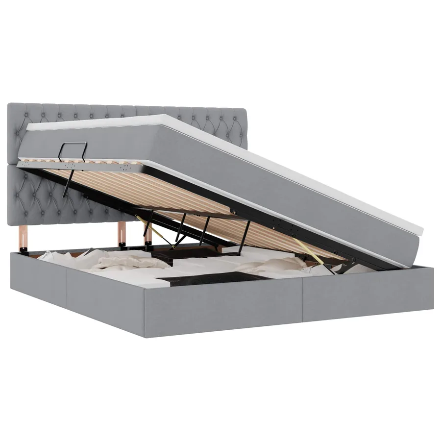 Lit de rangement LED avec matelas Gris clair 180 x 200 cm Tissu - 2