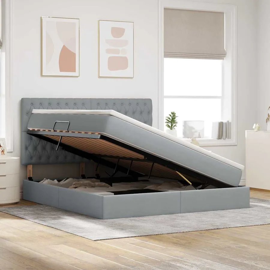 Lit de rangement LED avec matelas Gris clair 180 x 200 cm Tissu - 4