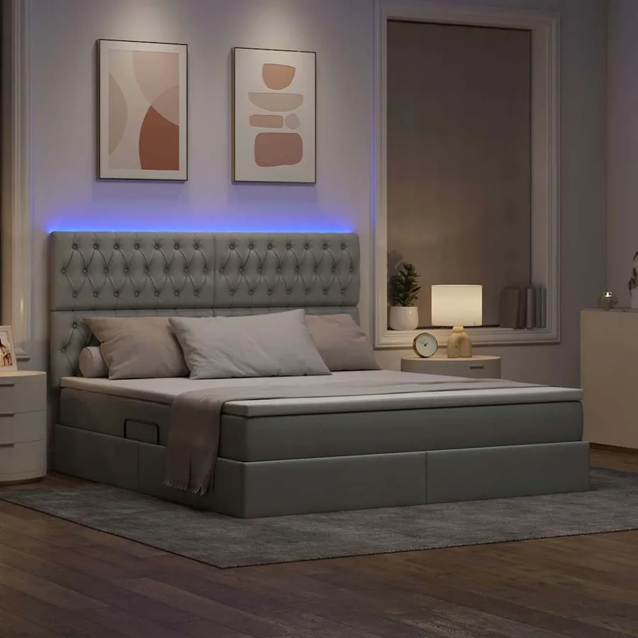 Lit de rangement LED avec matelas Gris clair 180 x 200 cm Tissu - 5