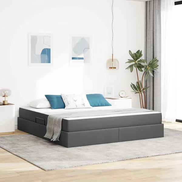 Lit avec rangement et matelas Gris foncé 180 x 200 cm Polyester
