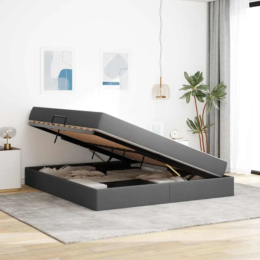 Lit avec rangement et matelas Gris foncé 180 x 200 cm Polyester - 4