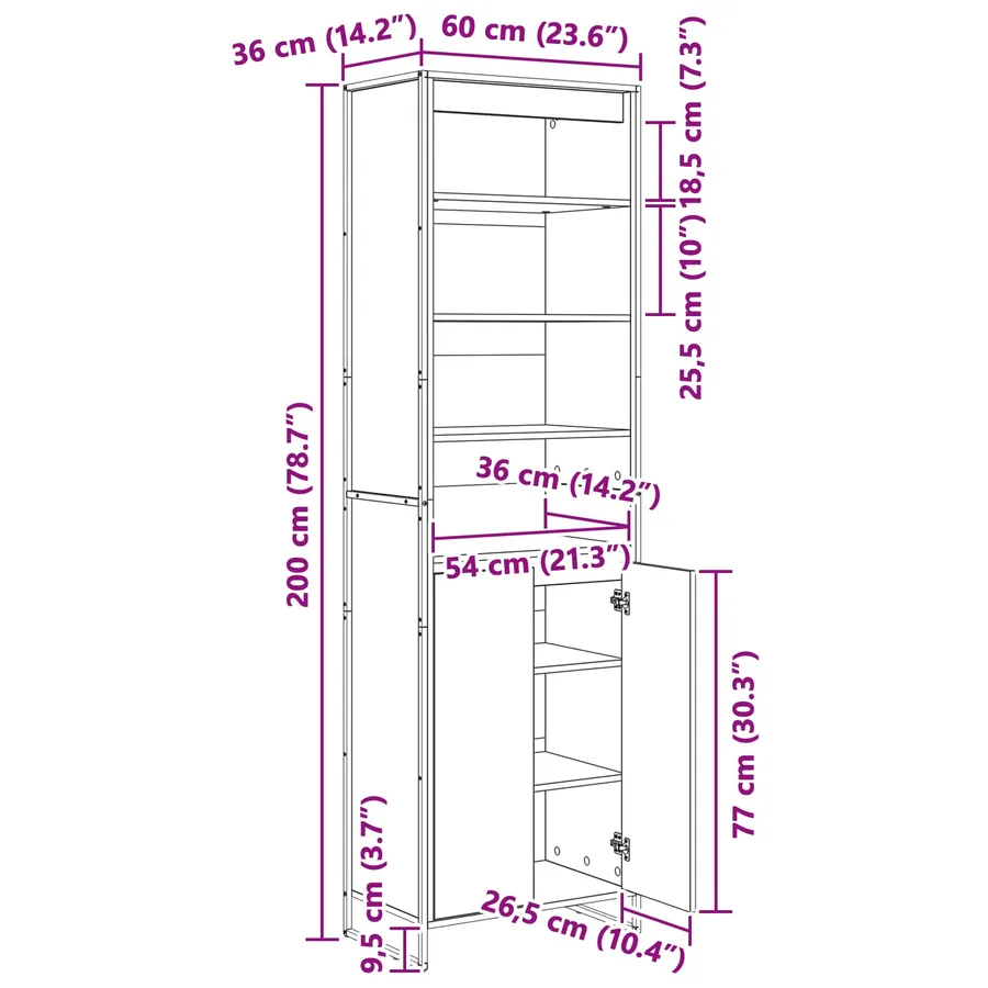 Armoires Hautes Bois Ancien 60 x 36 x 200 cm Bois d'ingénierie - 12