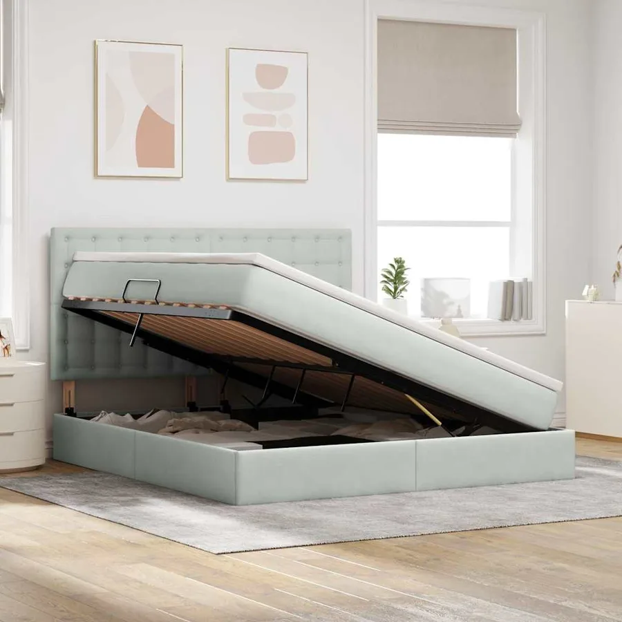 Lit de rangement LED avec matelas Gris clair 180 x 200 cm - 4
