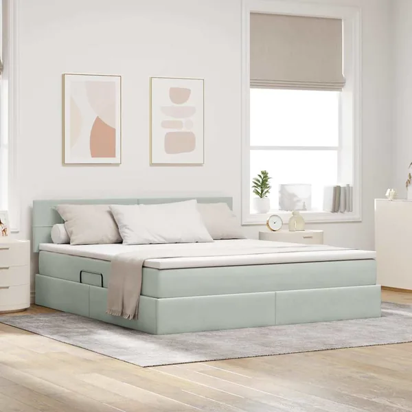 Lit de rangement LED avec matelas Gris clair 180 x 200 cm