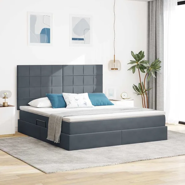 Lit de rangement LED avec matelas Gris foncé 180 x 200 cm