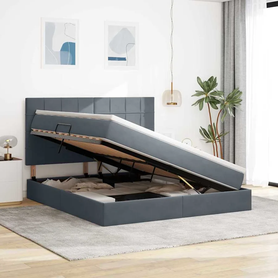 Lit de rangement LED avec matelas Gris foncé 180 x 200 cm - 4