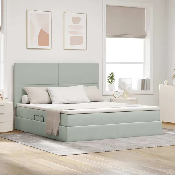 Lit avec rangement et matelas Gris clair 180 x 200 cm Velours