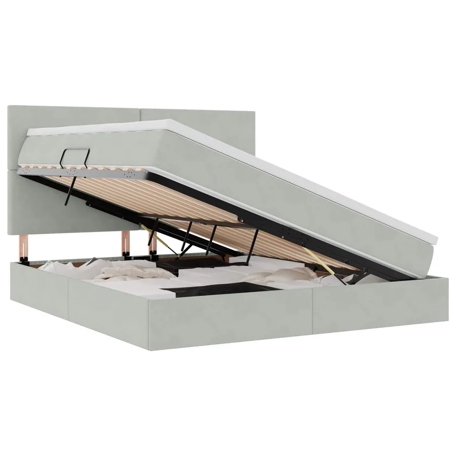 Lit avec rangement et matelas Gris clair 180 x 200 cm Velours - 2