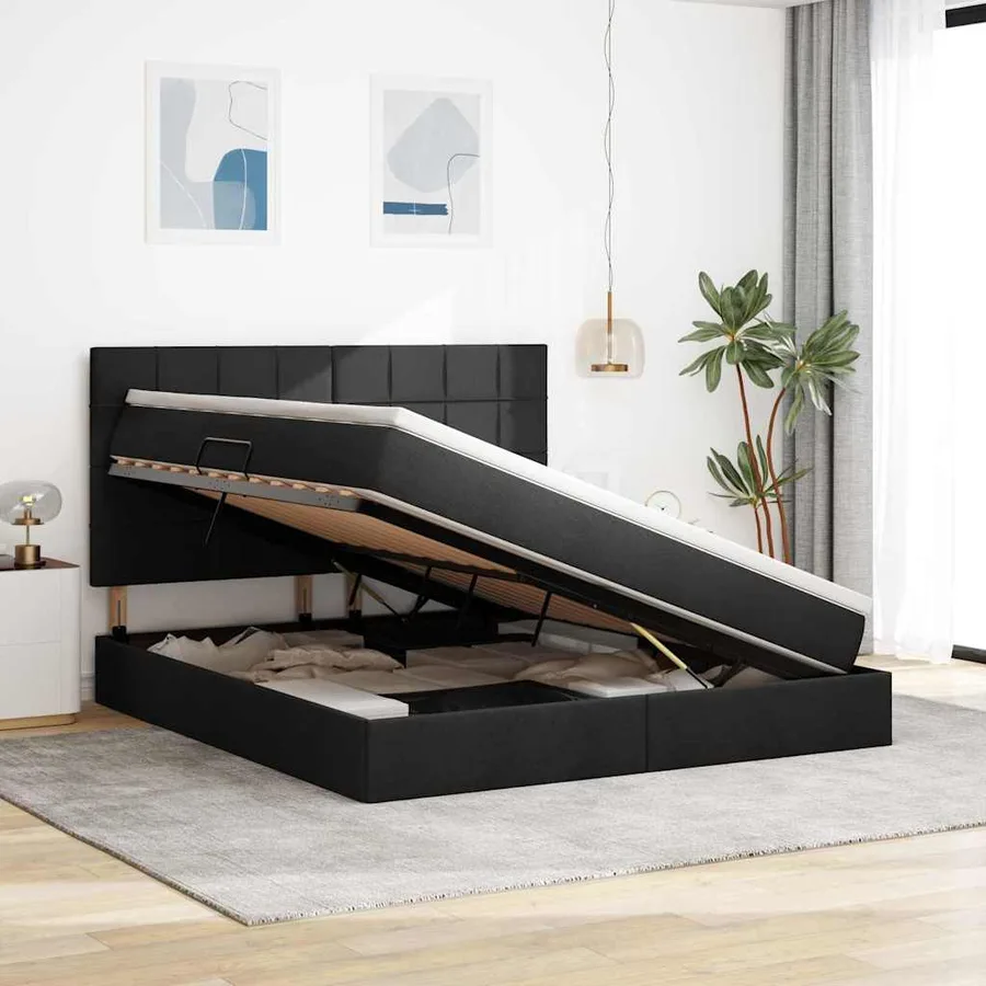 Lit de rangement LED avec matelas Noir 180 x 200 cm Tissu - 4