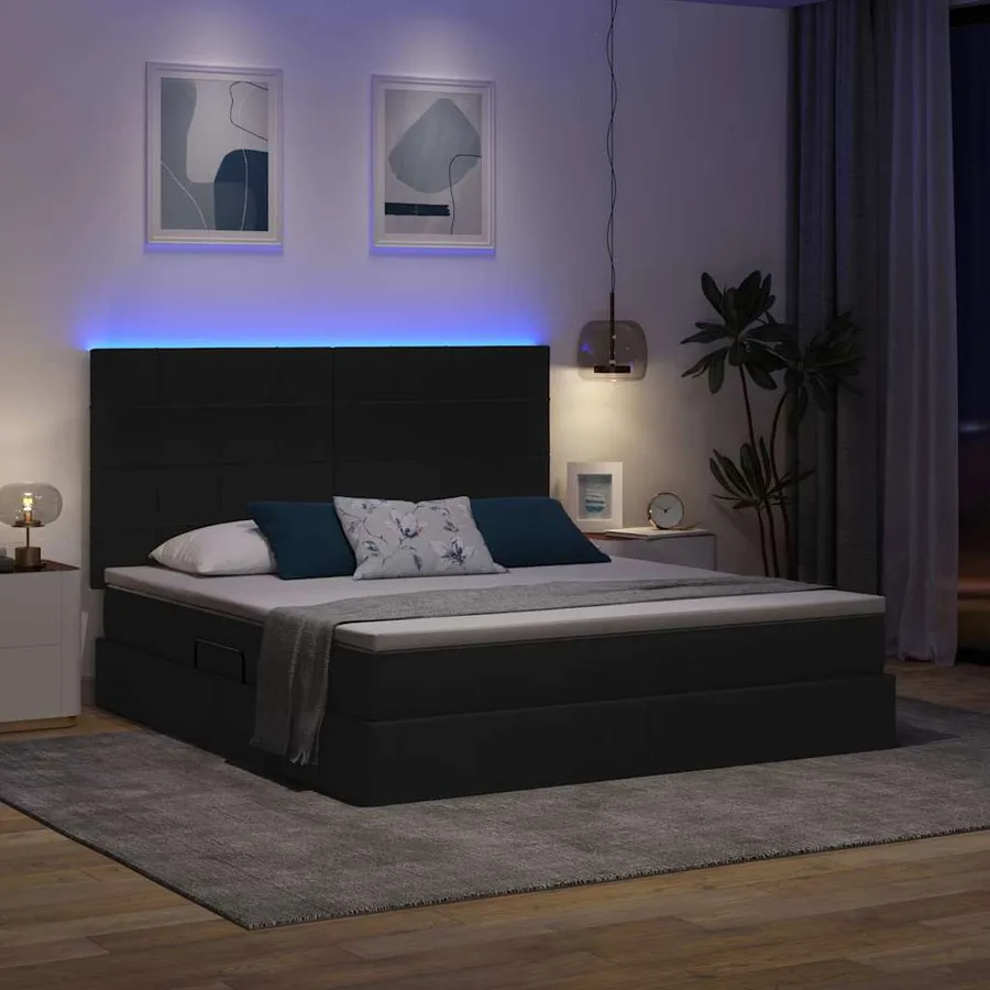 Lit de rangement LED avec matelas Noir 180 x 200 cm Tissu - 5