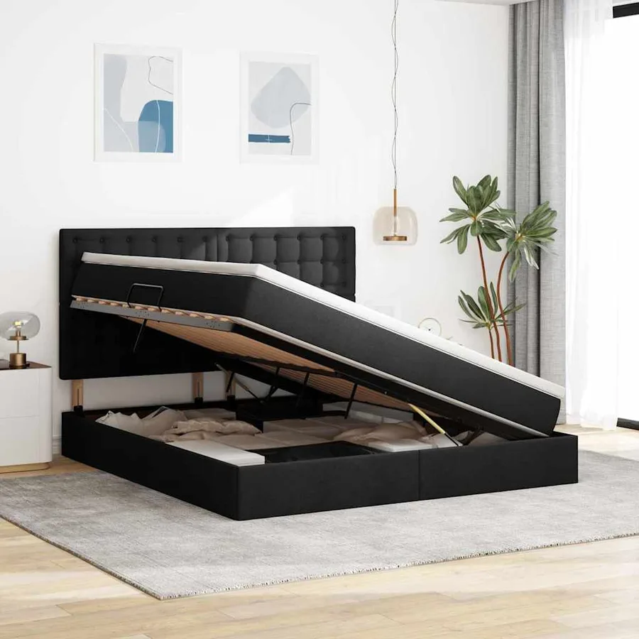 Lit avec rangement et matelas Noir 180 x 200 cm tissu - 4