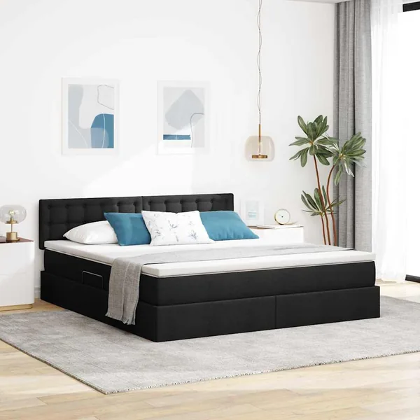 Lit de rangement LED avec matelas Noir 180 x 200 cm Tissu
