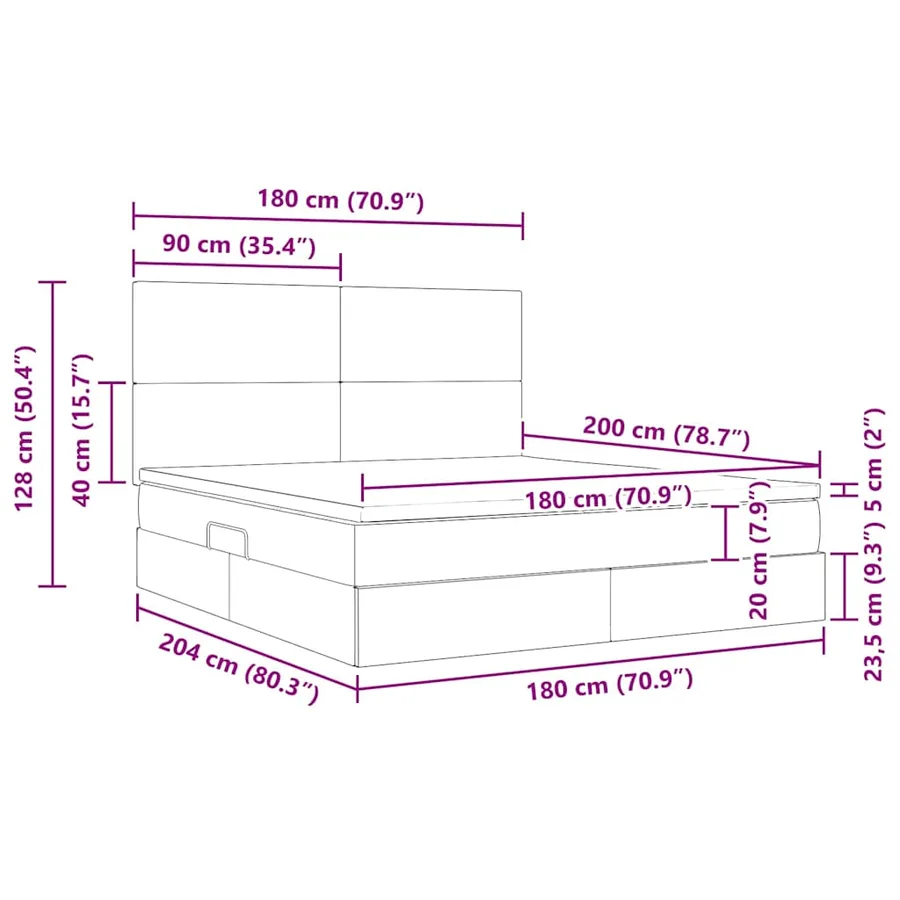 Lit de rangement LED avec matelas Noir 180 x 200 cm Velours - 17
