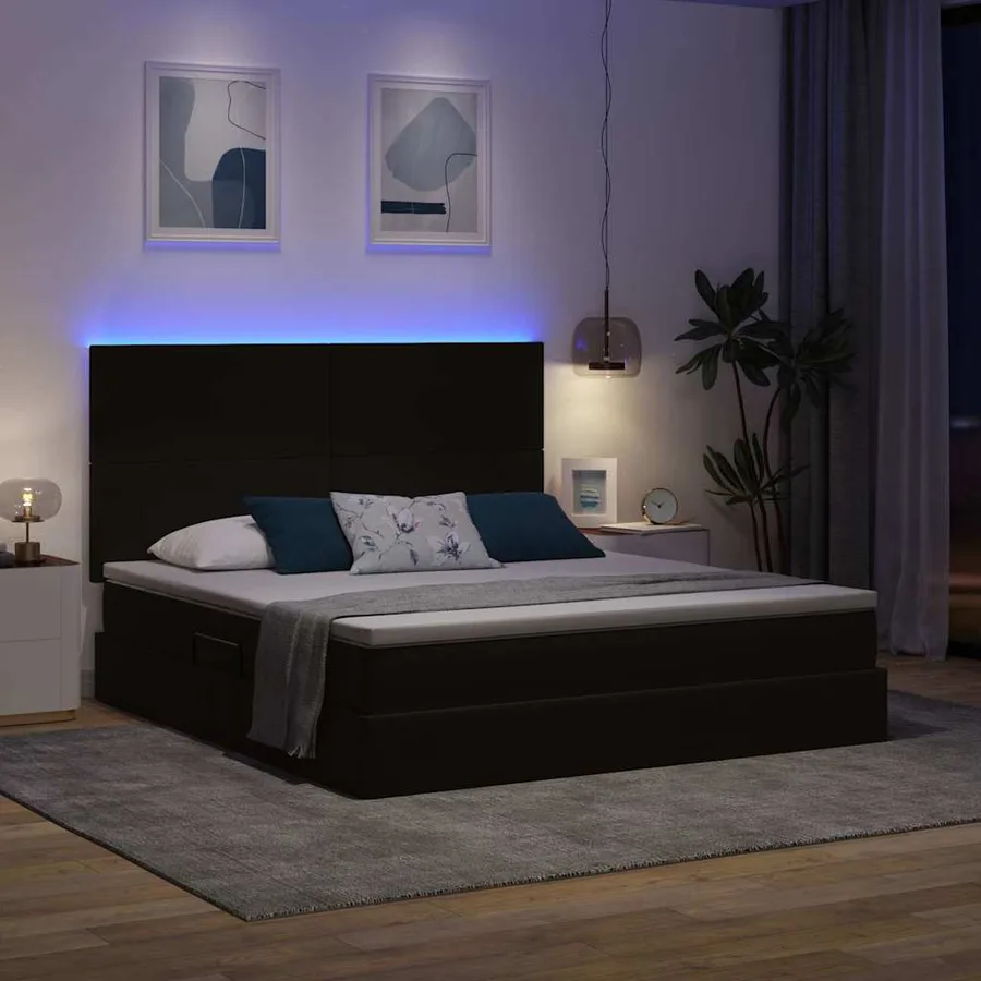 Lit de rangement LED avec matelas Noir 180 x 200 cm Velours - 5