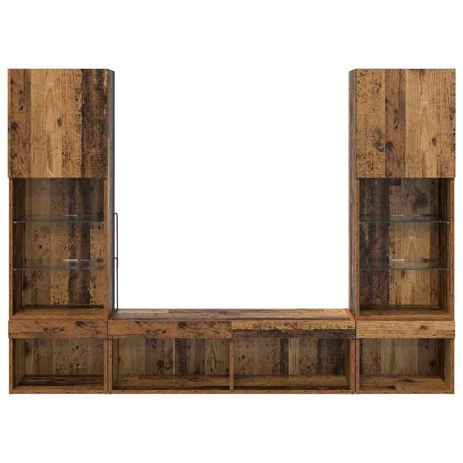 Unités murales TV avec LED 5 pcs Bois ancien Bois d'ingénierie - 11