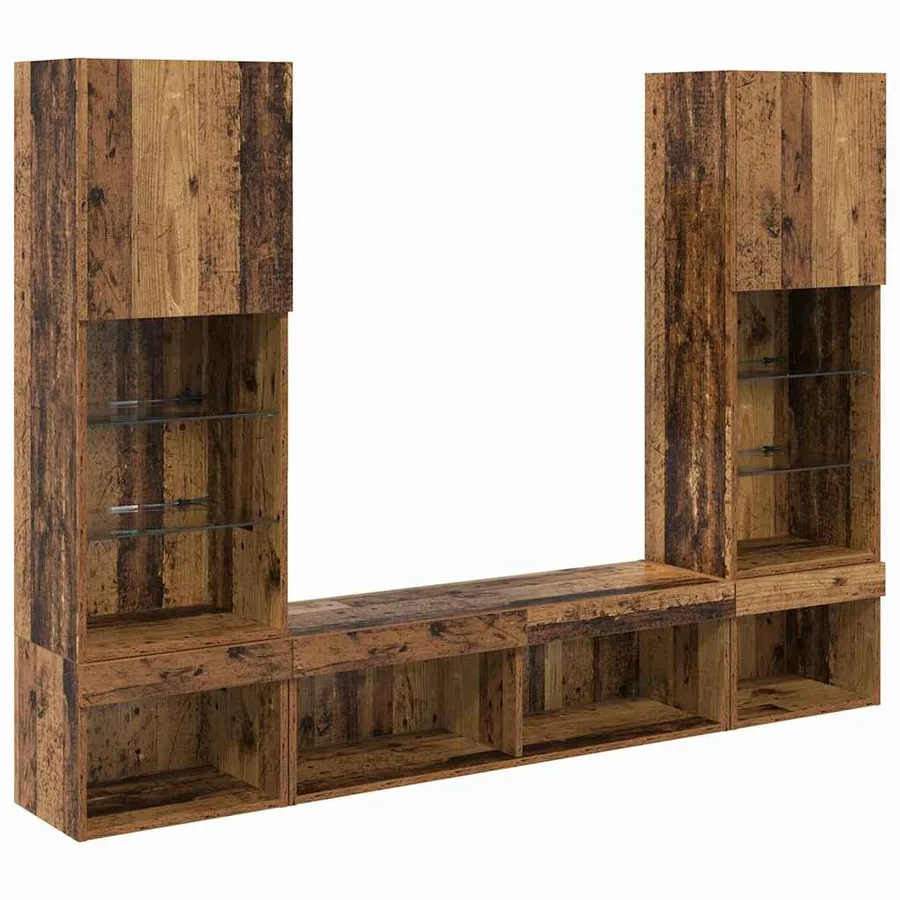 Unités murales TV avec LED 5 pcs Bois ancien Bois d'ingénierie - 6