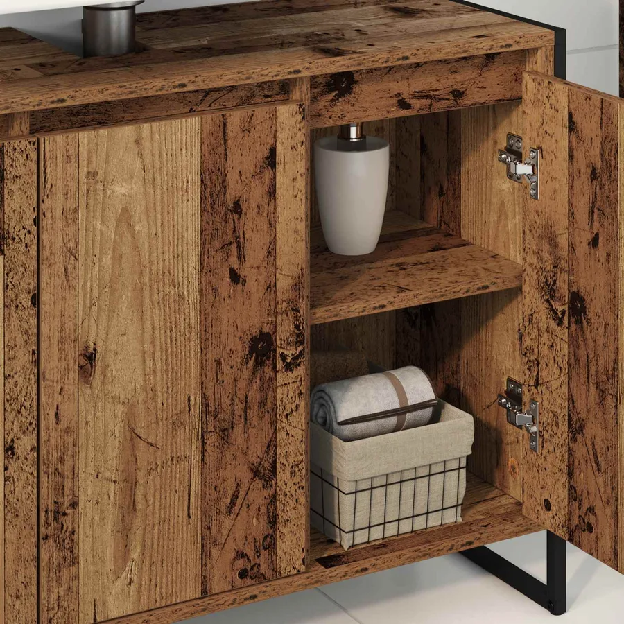 Cabinet de salle de bain avec porte Bois Ancien 90 x 30 x 60 cm - 4