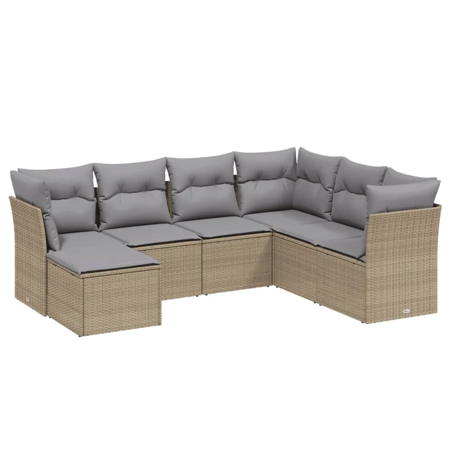Salon de jardin avec coussins 7pcs mélange beige résine tressée - 2