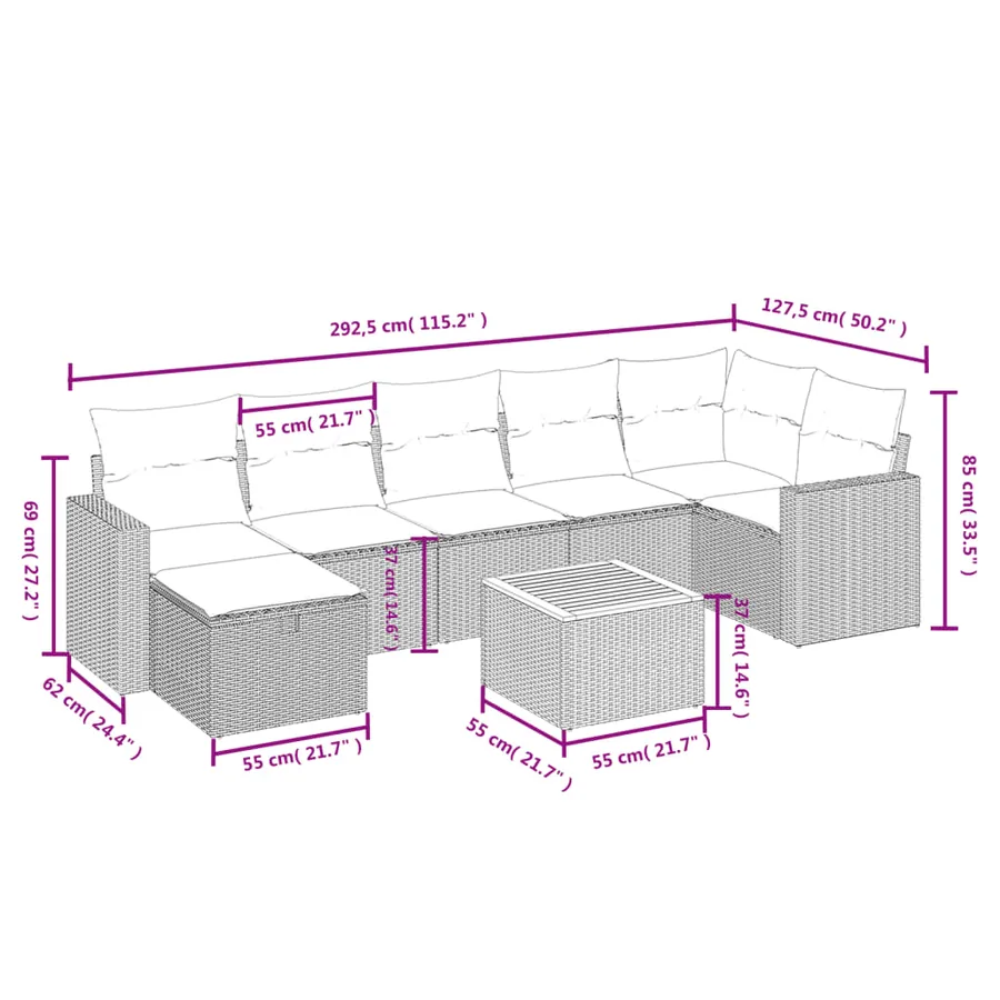 Salon de jardin avec coussins 8pcs mélange beige résine tressée - 4