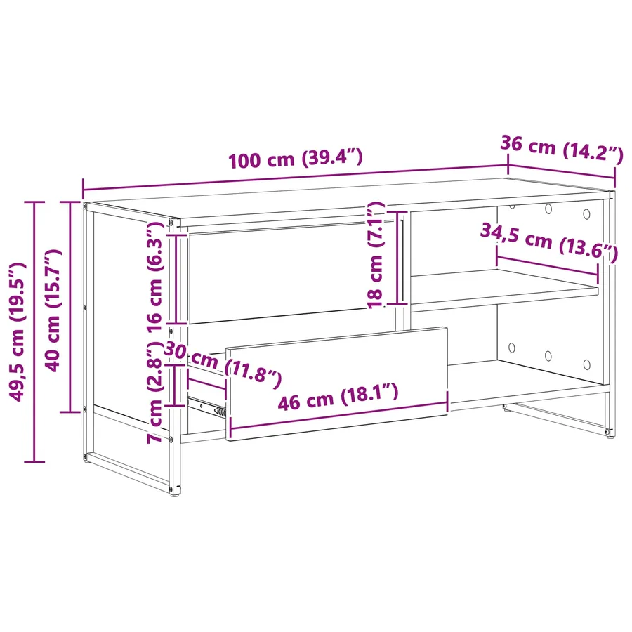 Meuble TV Bois Ancien 100 x 36 x 49,5 cm Bois d'ingénierie - 12