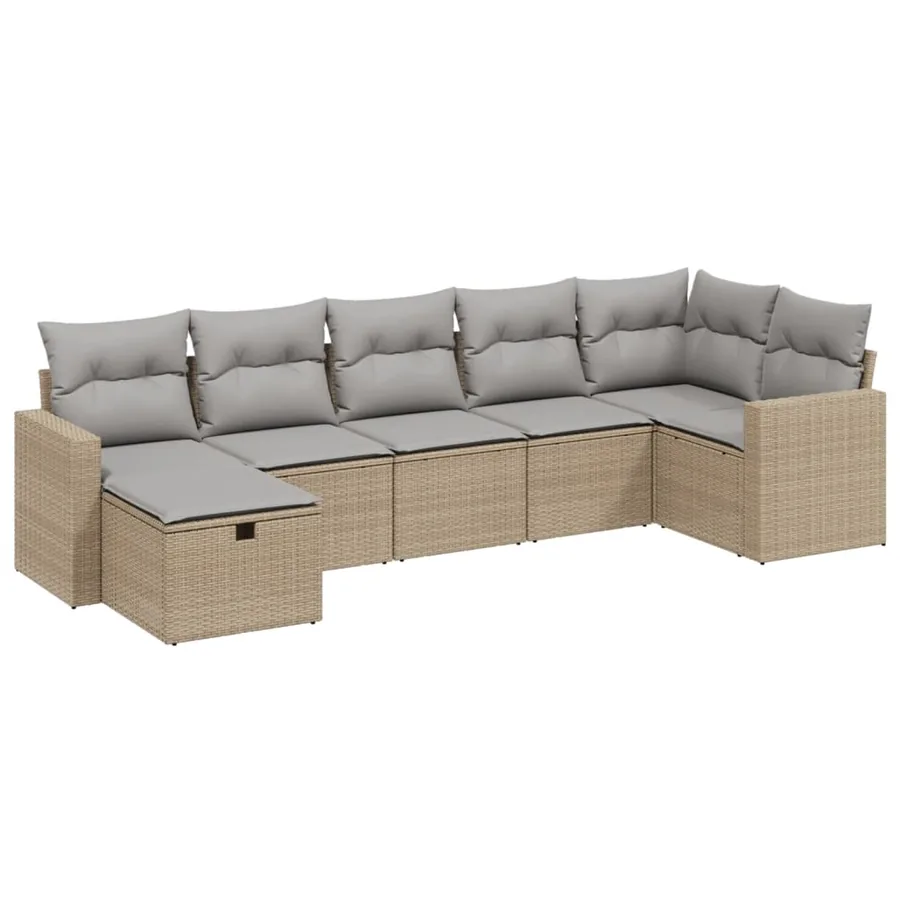 Salon de jardin avec coussins 7pcs mélange beige résine tressée - 2