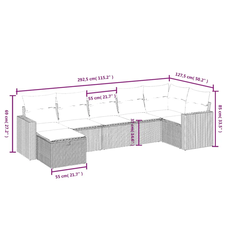 Salon de jardin avec coussins 7pcs mélange beige résine tressée - 4