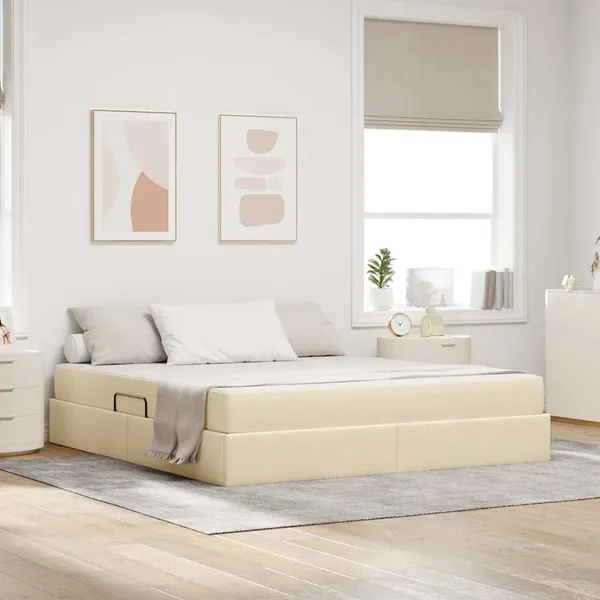 Lit avec rangement et matelas Crème 180 x 200 cm Polyester