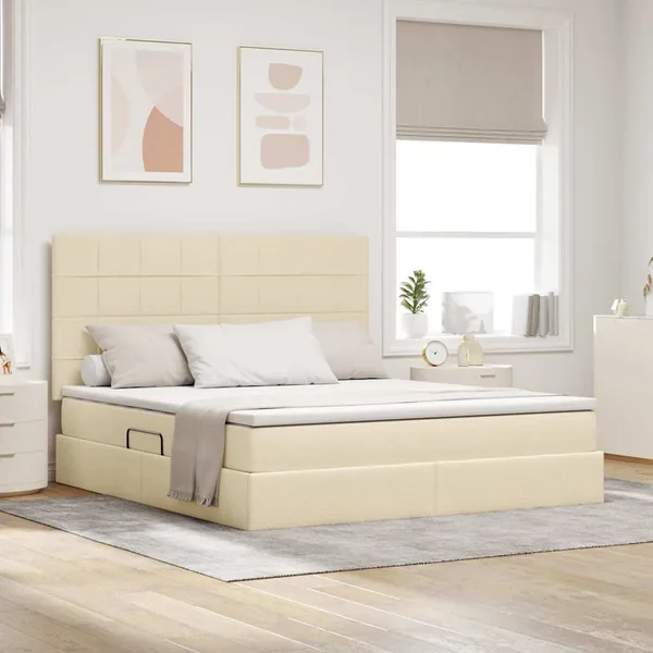 Lit de rangement LED avec matelas Crème 180 x 200 cm Tissu